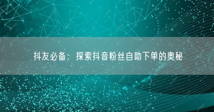 抖友必备：探索抖音粉丝自助下单的奥秘